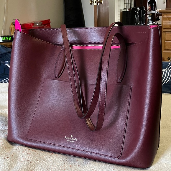 Large Kate Spade Deep Burgundy Tote with Pink Accents. New! - Picture 2 of 11
